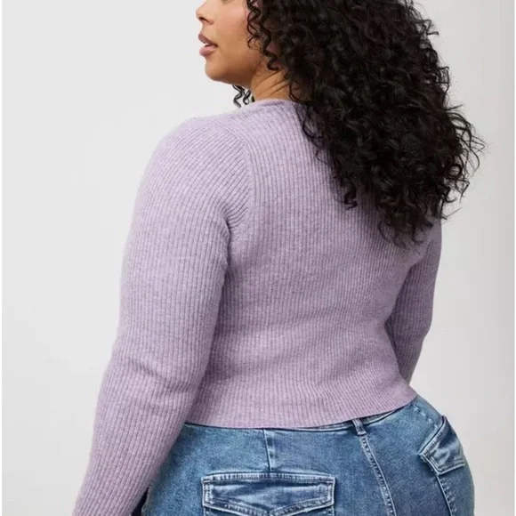 NWT Crop Purple V-Neck Sweater Ribbed Knit Super Soft Cozy - Picture 11 of 11